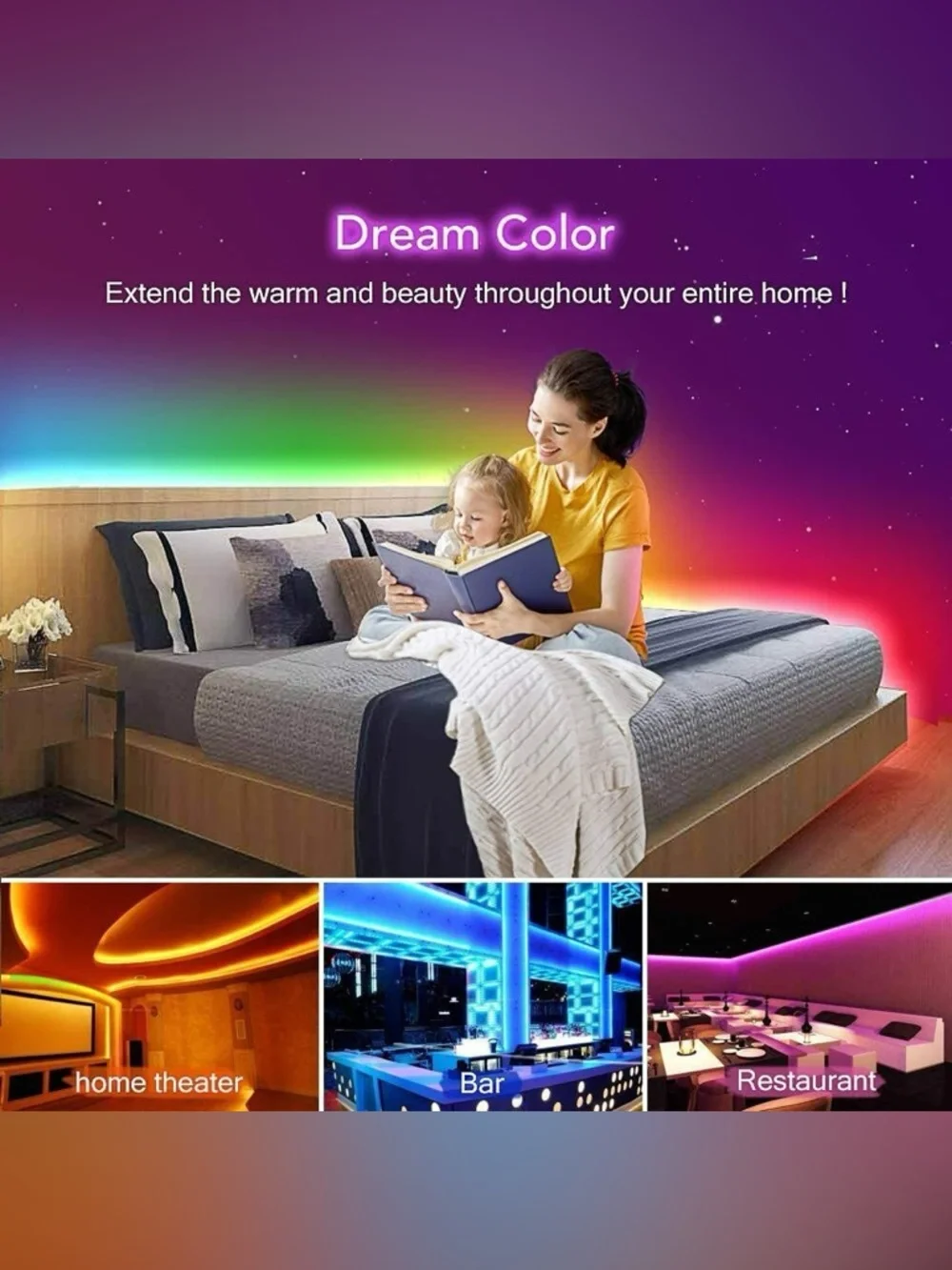 RGB LED Strip Lights 32.8ft - Multicolor Flexible Tape for Home Party Supplies